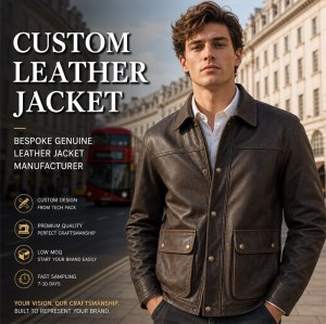 England Plain Waxed Cowhide Leather Jacket for Men, Heavy Topstitching Vintage Hunting Coat
