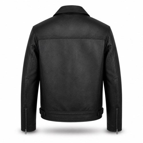 Men's Full Grain Black Cowhide Leather Jacket, Vintage Biker Style with Small Badge Detail