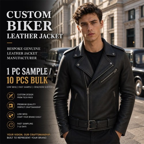 Men's Full Grain Black Cowhide Leather Jacket, Vintage Biker Style with Small Badge Detail