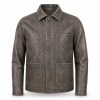 Men's Embossed Goatskin Leather Jacket, Distressed Washed Commuter Coat with Wave Embossing