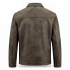 Men's Embossed Goatskin Leather Jacket, Distressed Washed Commuter Coat with Wave Embossing
