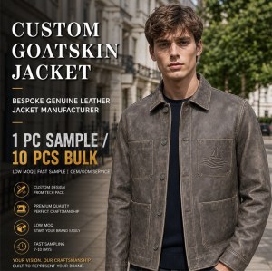 Men's Embossed Goatskin Leather Jacket, Distressed Washed Commuter Coat with Wave Embossing