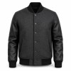 Minimalist Plain Varsity Jacket for Men, Contrast Wool Body with Matte PU Leather Sleeves