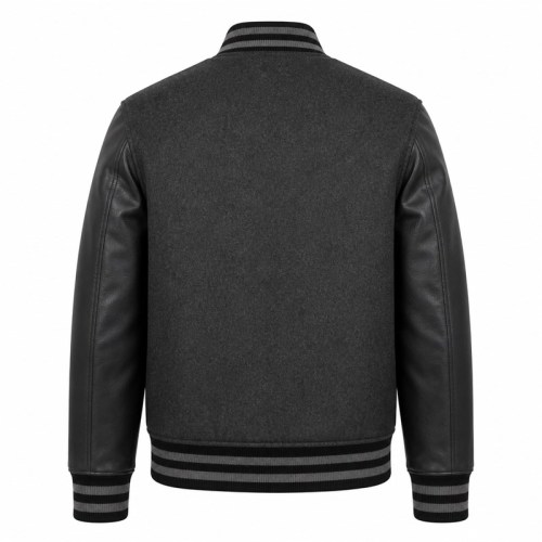 Minimalist Plain Varsity Jacket for Men, Contrast Wool Body with Matte PU Leather Sleeves