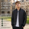 Minimalist Plain Varsity Jacket for Men, Contrast Wool Body with Matte PU Leather Sleeves
