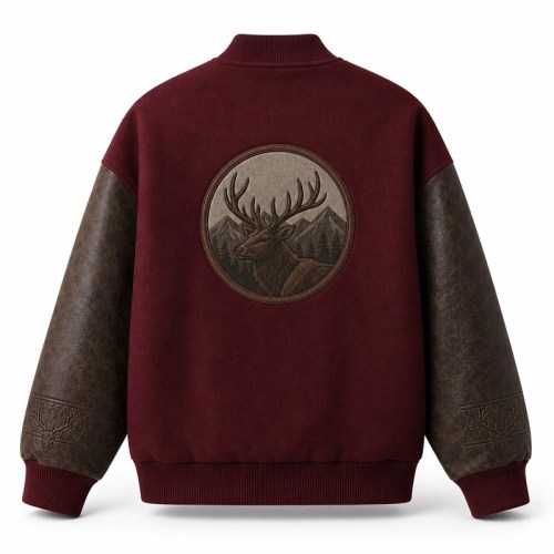 Men's Wild Varsity Jacket with Embossed Cuff Detail, Wool Body and Distressed PU Sleeves