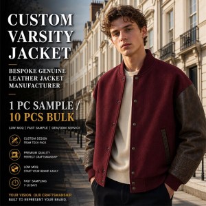Men's Wild Varsity Jacket with Embossed Cuff Detail, Wool Body and Distressed PU Sleeves
