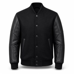 Men's Structural Tech Stitched Varsity Jacket, Wool and PU Leather Sleeves