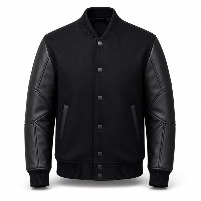 Men's Structural Tech Stitched Varsity Jacket, Wool and PU Leather Sleeves