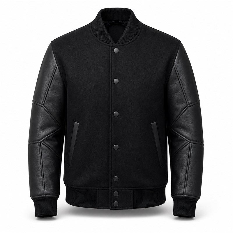 Men's Structural Tech Stitched Varsity Jacket, Wool and PU Leather Sleeves