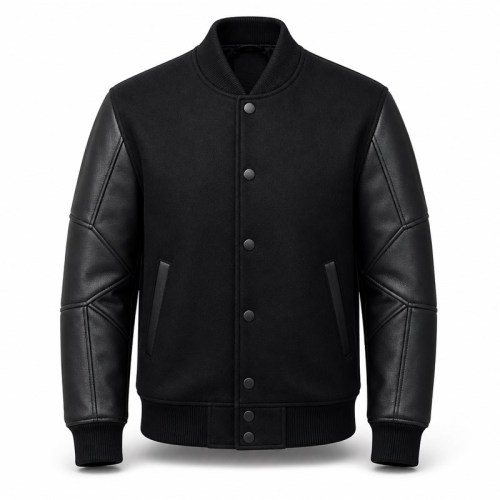 Men's Structural Tech Stitched Varsity Jacket, Wool and PU Leather Sleeves