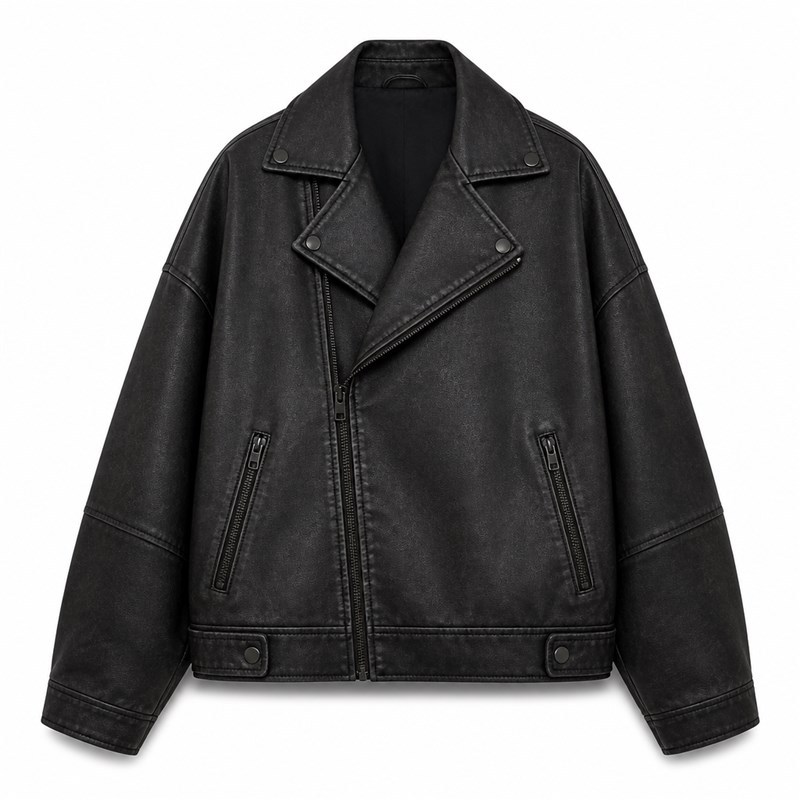 Men's Plain Matte Frosted PU Leather Jacket, London Street Biker Style with Topstitching