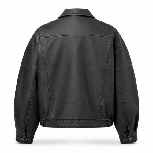 Men's Plain Matte Frosted PU Leather Jacket, London Street Biker Style with Topstitching