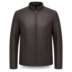 Men's Embossed Cuff PU Leather Jacket, Commuter Style with Rope Knot Embossing