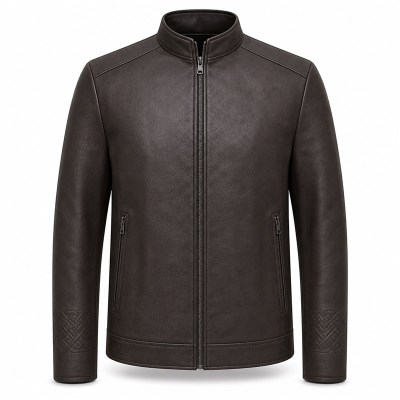 Men's Embossed Cuff PU Leather Jacket, Commuter Style with Rope Knot Embossing