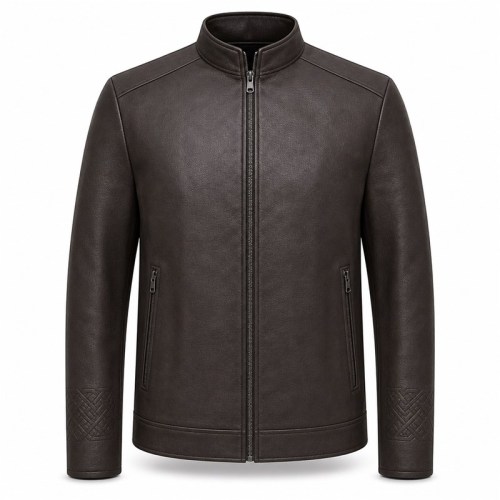 Men's Embossed Cuff PU Leather Jacket, Commuter Style with Rope Knot Embossing