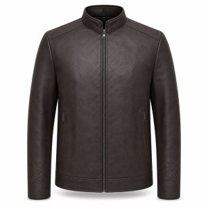 Men's Embossed Cuff PU Leather Jacket, Commuter Style with Rope Knot Embossing
