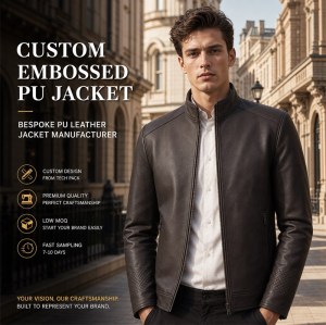 Men's Embossed Cuff PU Leather Jacket, Commuter Style with Rope Knot Embossing