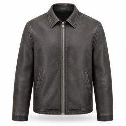 Men's Washed Plain Matte PU Leather Jacket, Urban Biker Style with Distressed Finish