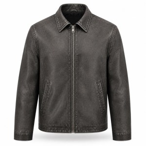 Men's Washed Plain Matte PU Leather Jacket, Urban Biker Style with Distressed Finish
