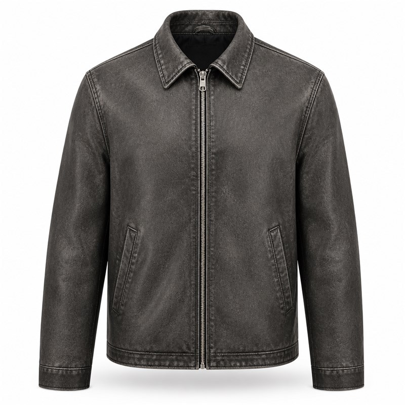Men's Washed Plain Matte PU Leather Jacket, Urban Biker Style with Distressed Finish