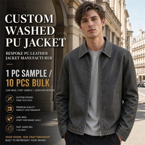 Men's Washed Plain Matte PU Leather Jacket, Urban Biker Style with Distressed Finish
