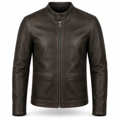 Men's Plain Matte Distressed Veg Tanned Leather Jacket, Cafe Racer Style