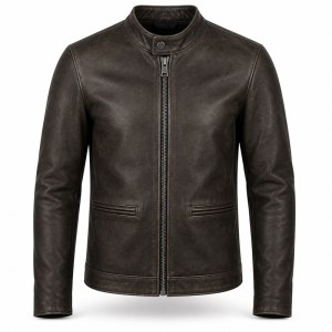 Men's Plain Matte Distressed Veg Tanned Leather Jacket, Cafe Racer Style