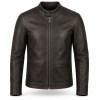 Men's Plain Matte Distressed Veg Tanned Leather Jacket, Cafe Racer Style