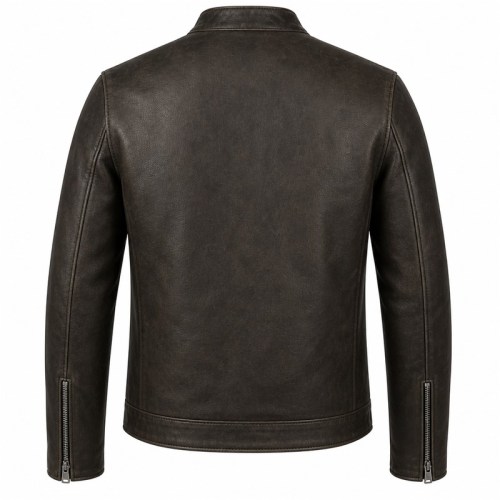 Men's Plain Matte Distressed Veg Tanned Leather Jacket, Cafe Racer Style