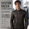 Men's Plain Matte Distressed Veg Tanned Leather Jacket, Cafe Racer Style