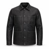 Men's Symmetric Workwear Biker Leather Jacket, Washed Black with Geometric Detail
