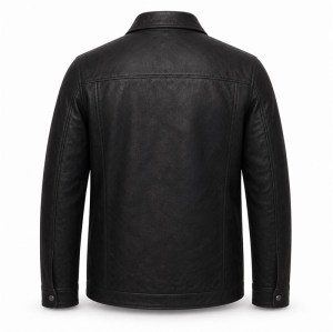 Men's Symmetric Workwear Biker Leather Jacket, Washed Black with Geometric Detail