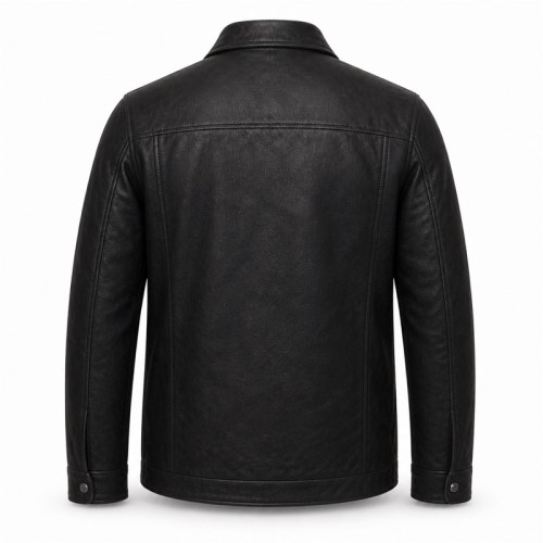 Men's Symmetric Workwear Biker Leather Jacket, Washed Black with Geometric Detail