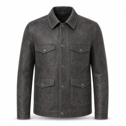 Men's Functional Splicing Goatskin Leather Jacket, Washed Frosted Commuter Coat