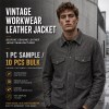 Men's Functional Splicing Goatskin Leather Jacket, Washed Frosted Commuter Coat
