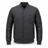 Men's Plain Tech Wool Varsity Jacket, Charcoal Body with Matte PU Leather Sleeves