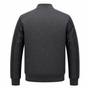 Men's Plain Tech Wool Varsity Jacket, Charcoal Body with Matte PU Leather Sleeves