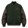 Men's Forest Green Varsity Jacket, Charcoal Brown Contrast with PU Leather Sleeves