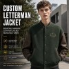 Men's Forest Green Varsity Jacket, Charcoal Brown Contrast with PU Leather Sleeves