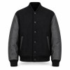 Men's Black Grey Multi Panel Varsity Jacket, Structural Splicing with PU Sleeves