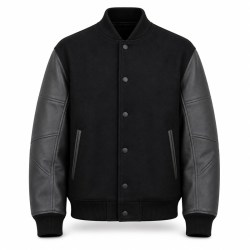 Men's Black Grey Multi Panel Varsity Jacket, Structural Splicing with PU Sleeves
