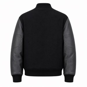 Men's Black Grey Multi Panel Varsity Jacket, Structural Splicing with PU Sleeves