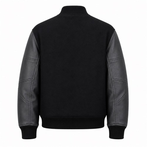 Men's Black Grey Multi Panel Varsity Jacket, Structural Splicing with PU Sleeves