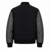 Men's Black Grey Multi Panel Varsity Jacket, Structural Splicing with PU Sleeves
