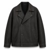 Men's Matte Black Plain PU Leather Jacket, Structural Paneling with Frosted Finish