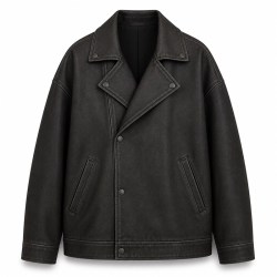 Men's Matte Black Plain PU Leather Jacket, Structural Paneling with Frosted Finish