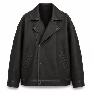 Men's Matte Black Plain PU Leather Jacket, Structural Paneling with Frosted Finish