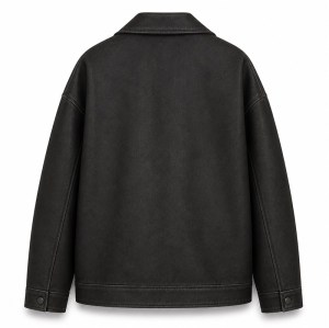 Men's Matte Black Plain PU Leather Jacket, Structural Paneling with Frosted Finish
