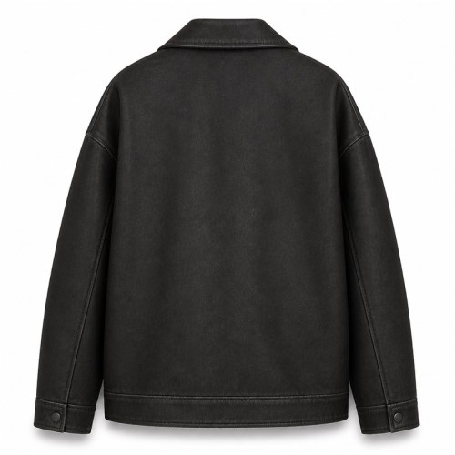 Men's Matte Black Plain PU Leather Jacket, Structural Paneling with Frosted Finish